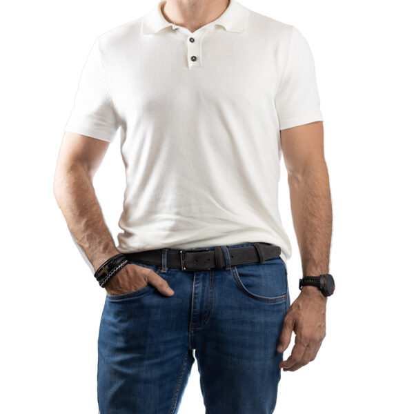 Curea barbati din piele naturala gri Simple Line - imagine 5