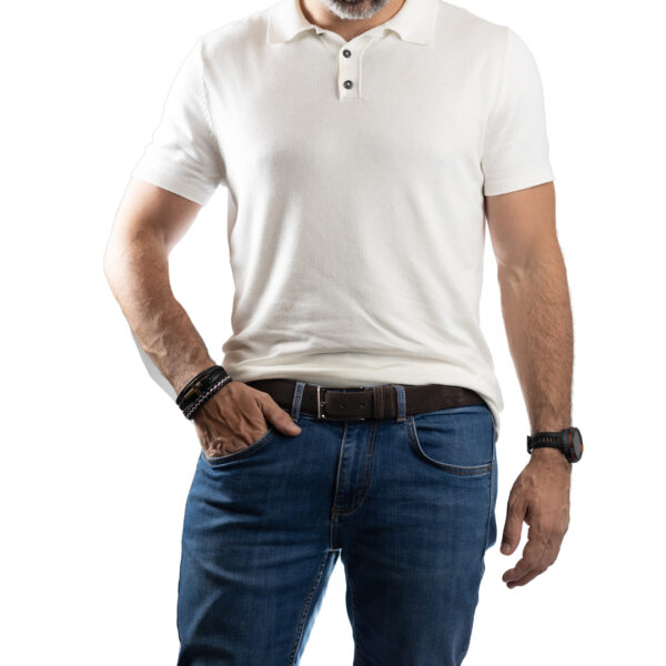 Curea barbati din piele naturala maro Simple line - imagine 5