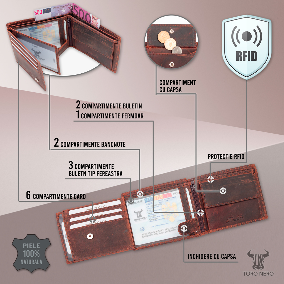 Portofel barbati din piele naturala maro zodiac Scorpion - imagine 7