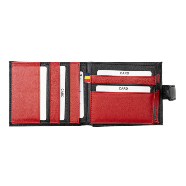 Portofel barbati din piele naturala negru-rosu Casual Code,protectie Rfid - imagine 3